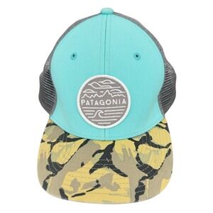 Patagonia Kids One Size Trucker Hat Teal Camo Mesh Snapback Cap Outdoor Gorpcore